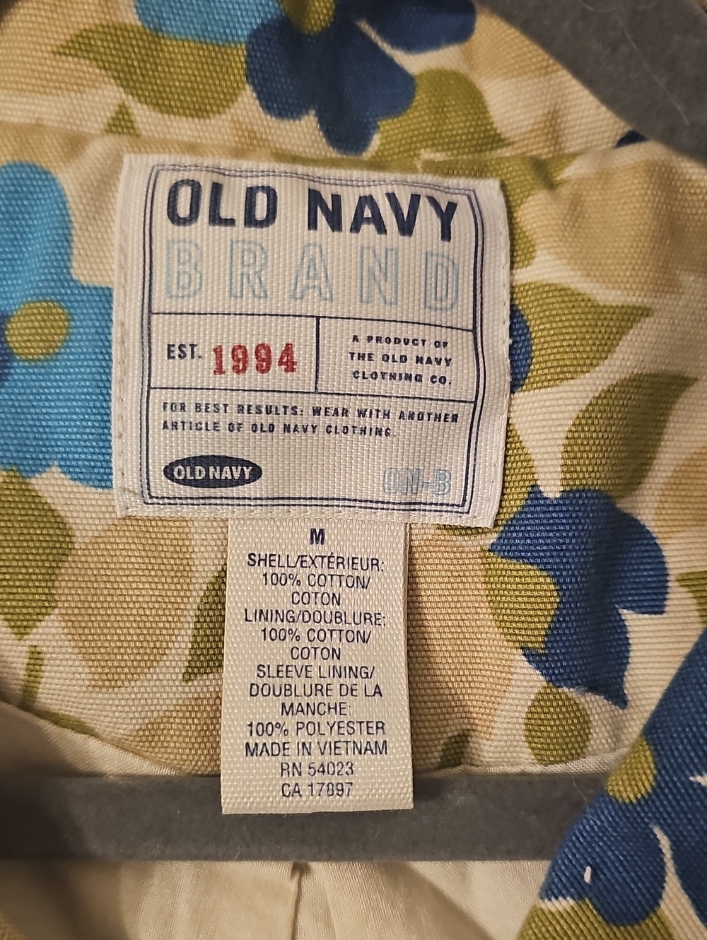 Vintage Old Navy Floral Trench Coat Raincoat Blue Green Size M - Picture 7 of 8